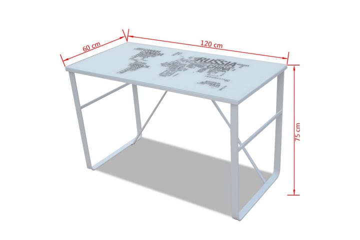 Suorakulmainen Työpöytä Kartta-kuviolla - Valkoinen - Tietokonepöytä
 - Kirjoituspöytä