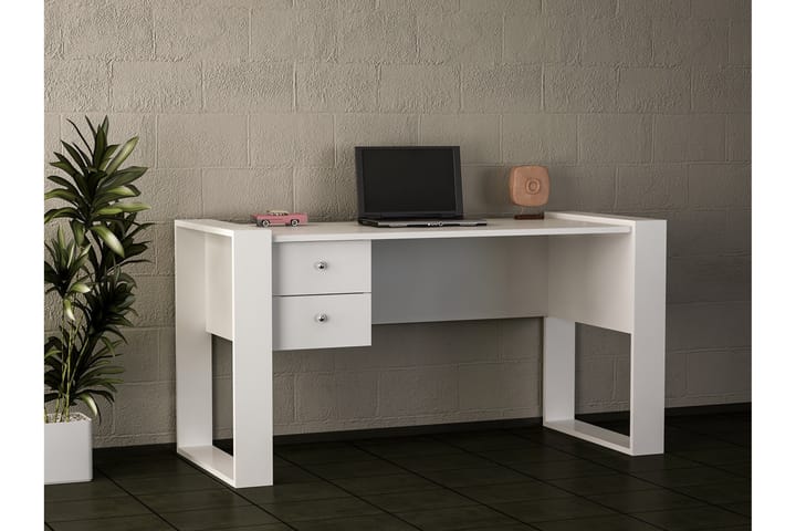 Kirjoituspöytä Tejmon 158 cm Säilytyksellä laatikot - Valkoinen - Tietokonepöytä
 - Kirjoituspöytä