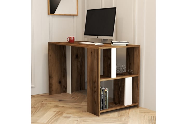 Kirjoituspöytä Tibani 120 cm Säilytyksellä Hylly - Ruskea/Valkoinen - Tietokonepöytä
 - Kirjoituspöytä