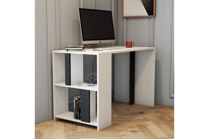 Kirjoituspöytä Tibani 120 cm Säilytyksellä Hylly - Valkoinen/Antrasiitti - Tietokonepöytä
 - Kirjoituspöytä