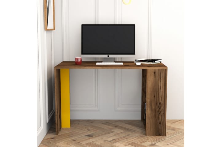 Kirjoituspöytä Tibani 120 cm Säilytyksellä Hylly - Pähkinänruskea/Keltainen - Tietokonepöytä
 - Kirjoituspöytä