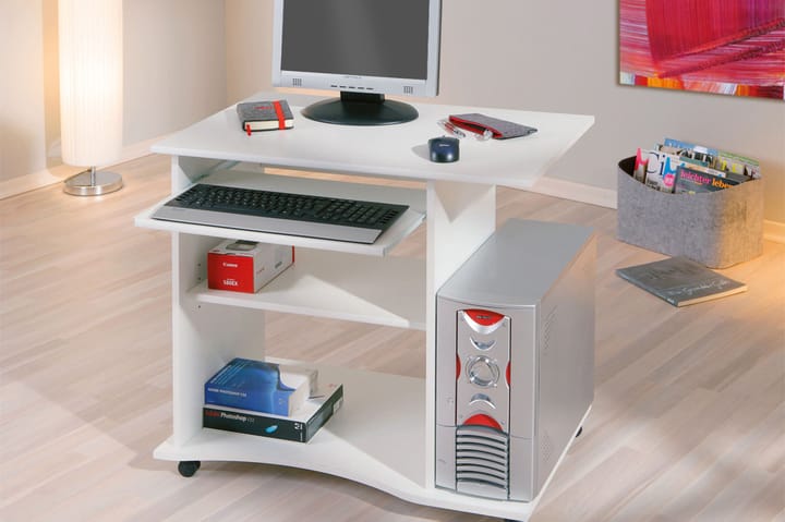Tietokonepöytä Lyonne 80 cm Säilytyksellä Hyllyt pyörillä - Valkoinen - Kirjoituspöytä - Tietokonepöytä