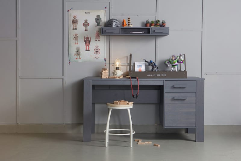 Tietokonepöytä Mitchell 141 cm Säilytyksellä Laatikko+kaappi - Teräksenharmaa - Huonekalut - Pöytä & ruokailuryhmä - Työpöytä - Kirjoituspöytä