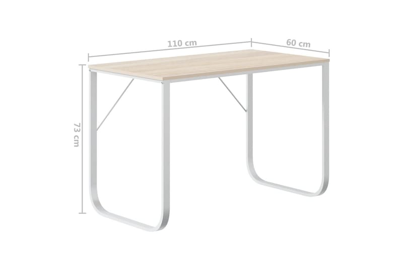 Tietokonepöytä valkoinen ja tammi 110x60x73 cm lastulevy - Ruskea - Huonekalut - Pöytä & ruokailuryhmä - Työpöytä
 - Kirjoituspöytä