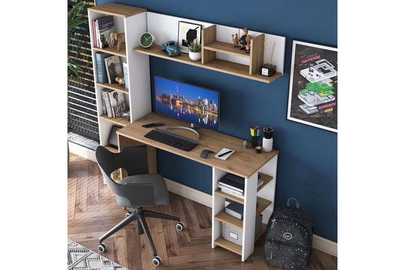 Kirjoituspöytä Traven Pähkinä / Valkoinen - Valkoinen - Huonekalut - Pöytä & ruokailuryhmä - Työpöytä - Tietokonepöytä