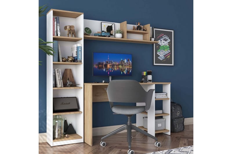 Kirjoituspöytä Traven Pähkinä / Valkoinen - Valkoinen - Huonekalut - Pöytä & ruokailuryhmä - Työpöytä - Tietokonepöytä