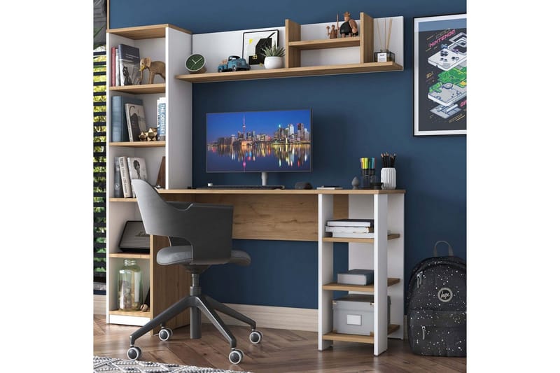 Kirjoituspöytä Traven Pähkinä / Valkoinen - Valkoinen - Huonekalut - Pöytä & ruokailuryhmä - Työpöytä - Tietokonepöytä