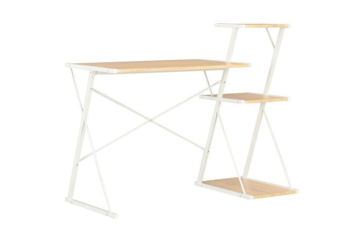 Työpöytä hyllyllä valkoinen ja tammi 116x50x93 cm - Valkoinen - Tietokonepöytä
 - Kirjoituspöytä