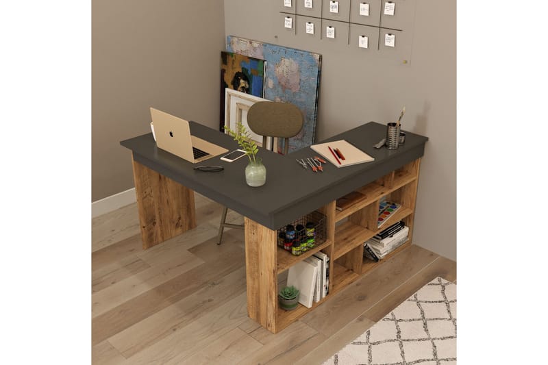 Työpöytä Karron 129 cm - Luonnonväri/Musta - Huonekalut - Pöytä & ruokailuryhmä - Työpöytä - Kirjoituspöytä