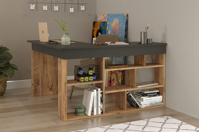 Työpöytä Karron 129 cm, Luonnonväri/Musta