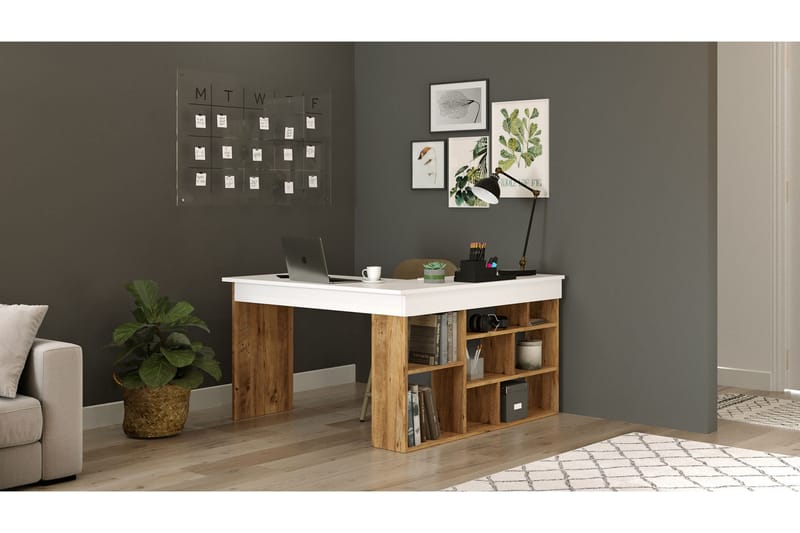 Työpöytä Karron 129 cm - Luonnonväri/Valkoinen - Huonekalut - Pöytä & ruokailuryhmä - Työpöytä - Kirjoituspöytä