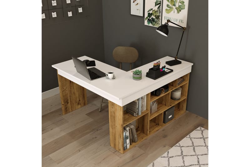 Työpöytä Karron 129 cm - Luonnonväri/Valkoinen - Huonekalut - Pöytä & ruokailuryhmä - Työpöytä - Kirjoituspöytä