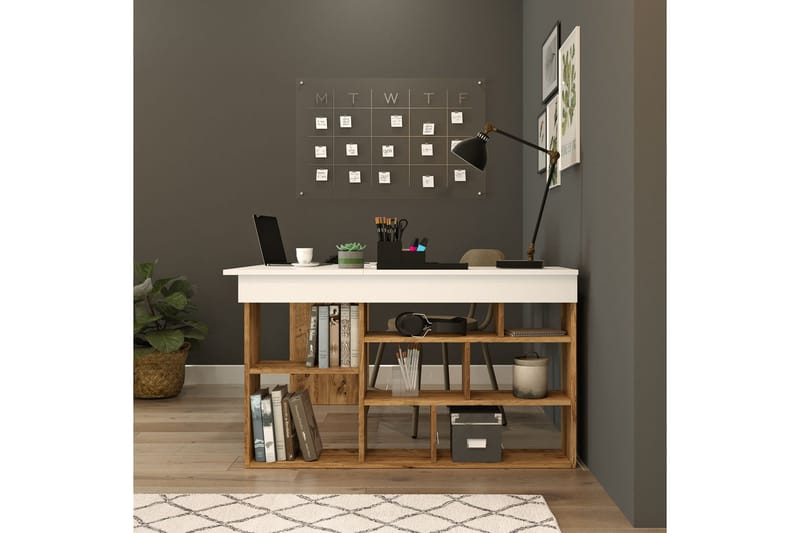 Työpöytä Karron 129 cm - Luonnonväri/Valkoinen - Huonekalut - Pöytä & ruokailuryhmä - Työpöytä - Kirjoituspöytä