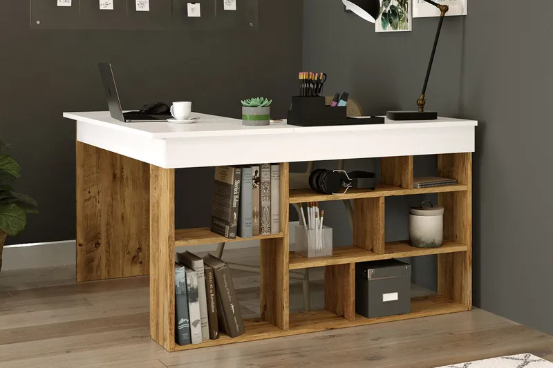 Työpöytä Karron 129 cm, Luonnonväri/Valkoinen