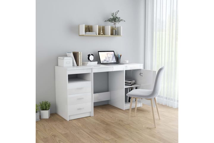 Työpöytä korkeakiilto valkoinen 140x50x76 cm lastulevy - Kirjoituspöytä - Tietokonepöytä