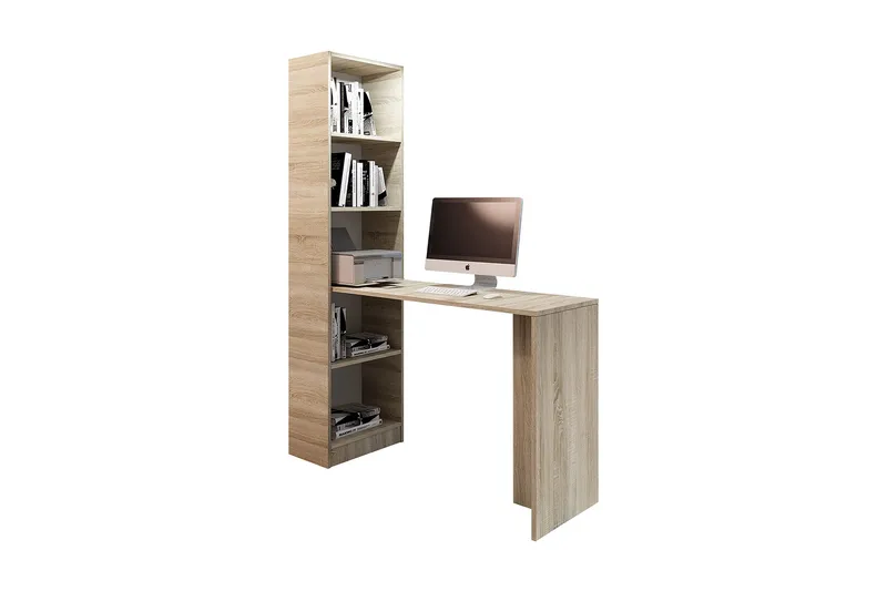 Työpöytä Kyalite 125 cm LED-valaistus Säilytyksellä Valk LED - Tammenväri - Huonekalut - Pöytä & ruokailuryhmä - Työpöytä - Tietokonepöytä