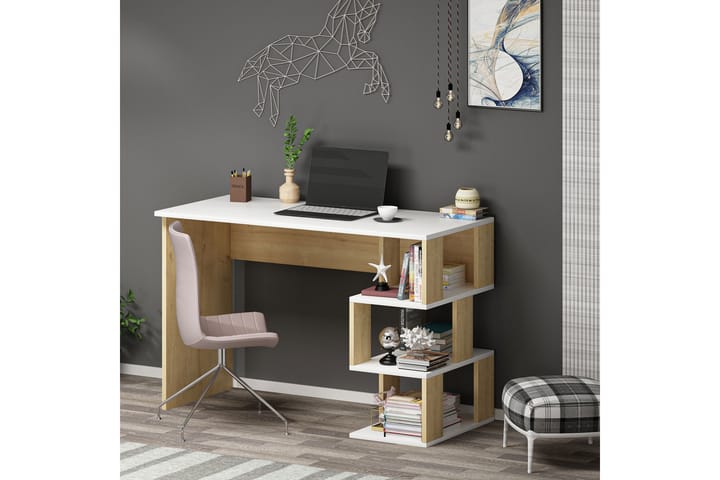 Työpöytä Myle 110 cm - Valkoinen/Luonnonväri - Tietokonepöytä
 - Kirjoituspöytä