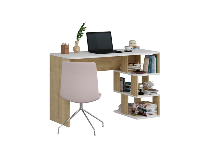 Työpöytä Myle 110 cm - Valkoinen/Luonnonväri - Tietokonepöytä
 - Kirjoituspöytä