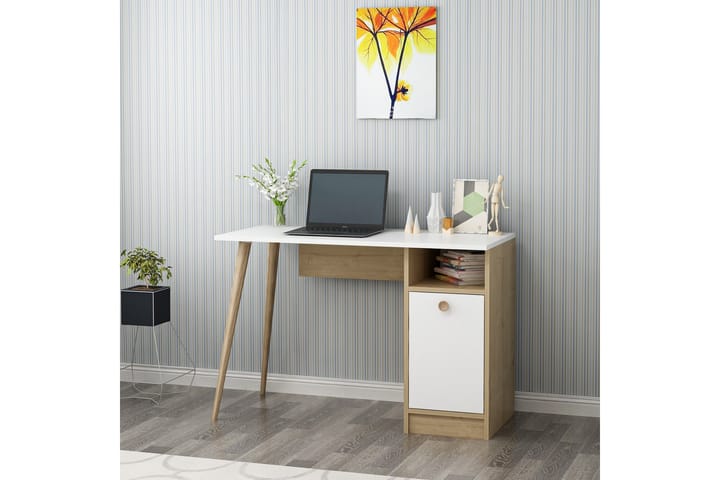 Työpöytä Zegerslot 110 cm - Valkoinen/Luonnonväri - Tietokonepöytä
 - Kirjoituspöytä
