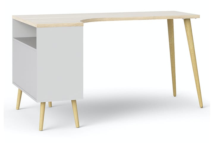 Kirjoituspöytä Vasiliki 145 cm Säilytyksellä laatikot+hyllyt - Valkoinen/Luonnonväri - Kirjoituspöytä - Tietokonepöytä
