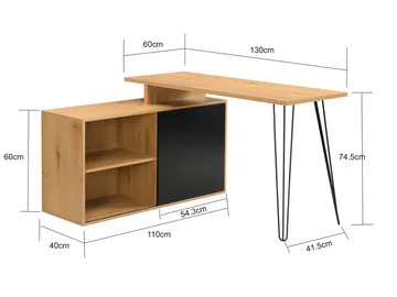 Vorlen kulmatyöpöytä 130 cm MDF:stä, hyllyllä - musta tammikuosi - Huonekalut - Pöytä & ruokailuryhmä - Työpöytä - Kirjoituspöytä - Kulmakirjoituspöytä