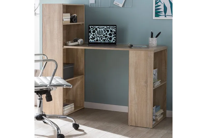 Kirjoituspöytä Wohnling hyllyllä 120x120x53 cm puuta moderni tyyli Sonoma - Sonoma - Huonekalut - Pöytä & ruokailuryhmä - Työpöytä - Tietokonepöytä