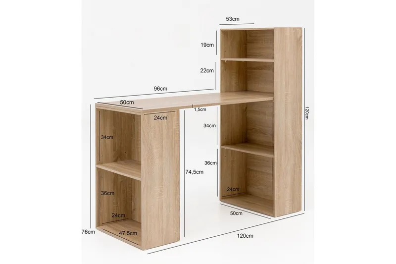 Kirjoituspöytä Wohnling hyllyllä 120x120x53 cm puuta moderni tyyli Sonoma - Sonoma - Huonekalut - Pöytä & ruokailuryhmä - Työpöytä - Tietokonepöytä