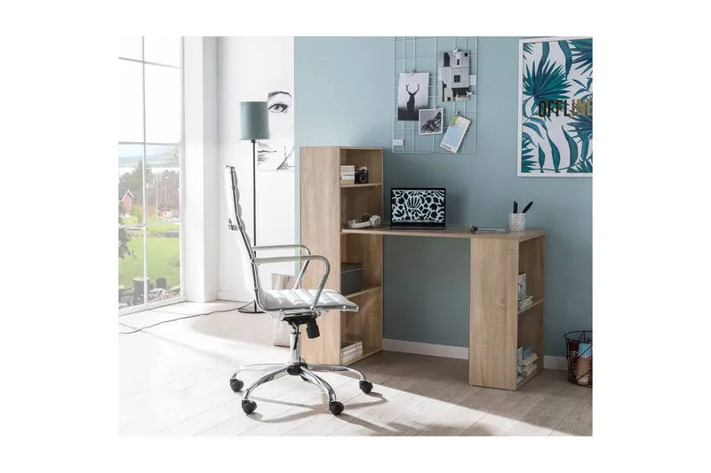 Kirjoituspöytä Wohnling hyllyllä 120x120x53 cm puuta moderni tyyli Sonoma - Sonoma - Huonekalut - Pöytä & ruokailuryhmä - Työpöytä - Tietokonepöytä