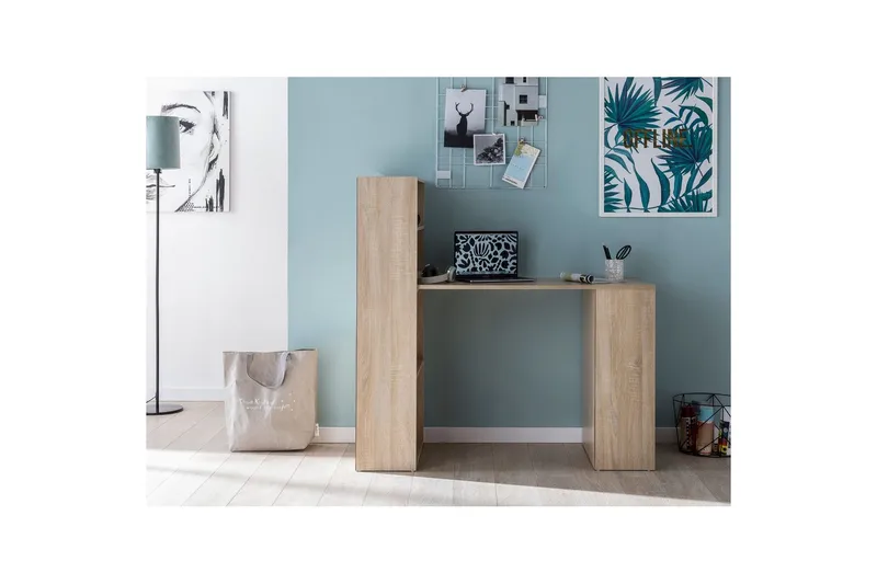 Kirjoituspöytä Wohnling hyllyllä 120x120x53 cm puuta moderni tyyli Sonoma - Sonoma - Huonekalut - Pöytä & ruokailuryhmä - Työpöytä - Tietokonepöytä