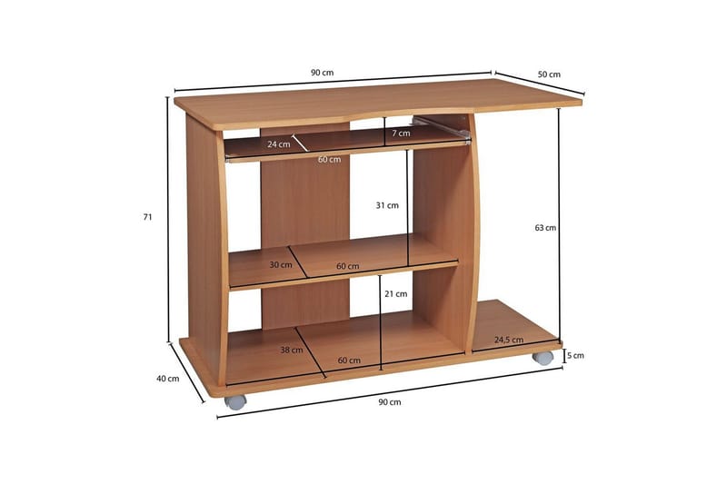 Kirjoituspöytä Wohnling kannettavalle tietokoneelle tai tietokoneelle, pyörillä, näppäimistön ulosvedettävä taso, moderni tyyli Pyökki - Pyökki - Huonekalut - Pöytä & ruokailuryhmä - Työpöytä - Tietokonepöytä