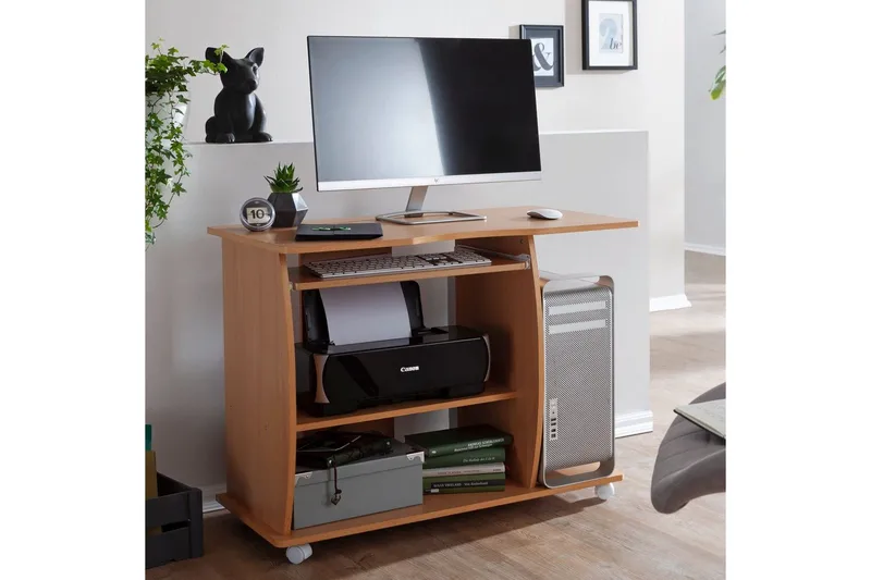 Kirjoituspöytä Wohnling kannettavalle tietokoneelle tai tietokoneelle, pyörillä, näppäimistön ulosvedettävä taso, moderni tyyli Pyökki - Pyökki - Huonekalut - Pöytä & ruokailuryhmä - Työpöytä - Tietokonepöytä