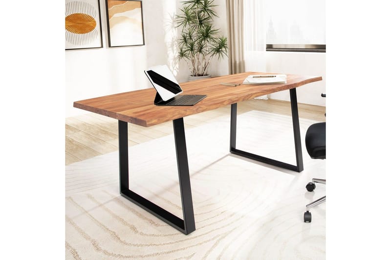 Kirjoituspöytä Wohnling Massiivipuinen puureuna Metallijalat Maalaistyyli Musta, suora, 140x60 cm - Musta, suora, 140x60 cm - Huonekalut - Pöytä & ruokailuryhmä - Työpöytä
 - Tietokonepöytä
