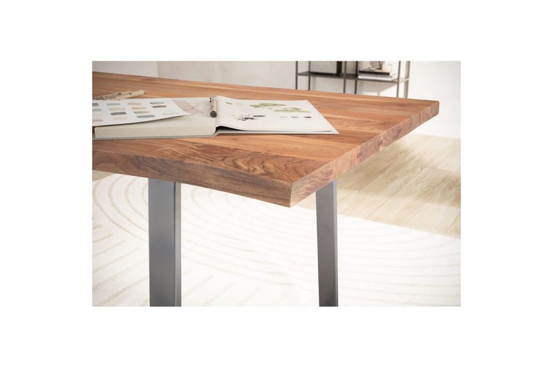 Kirjoituspöytä Wohnling Massiivipuinen puureuna Metallijalat Maalaistyyli Hopea, Suora, 180x90 cm - Hopea, Suora, 180x90 cm - Huonekalut - Pöytä & ruokailuryhmä - Työpöytä - Tietokonepöytä