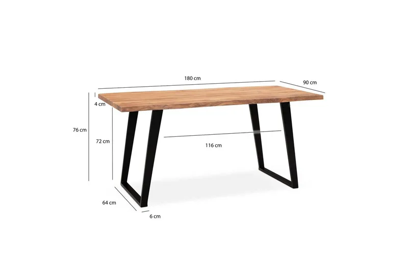 Kirjoituspöytä Wohnling Massiivipuinen puureuna Metallijalat Maalaistyyli Musta, viisto, 180x90 cm - Musta, viisto, 180x90 cm - Huonekalut - Pöytä & ruokailuryhmä - Työpöytä - Tietokonepöytä