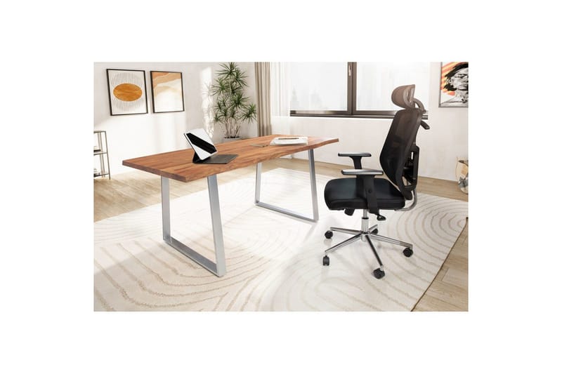 Kirjoituspöytä Wohnling Massiivipuinen puureuna Metallijalat Maalaistyyli Hopea, Suora, 180x90 cm - Hopea, Suora, 180x90 cm - Huonekalut - Pöytä & ruokailuryhmä - Työpöytä
 - Tietokonepöytä