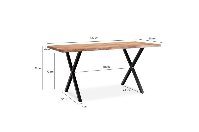 Kirjoituspöytä Wohnling Massiivipuinen puureuna Metallijalat Maalaistyyli Musta, ristikkäinen, 120x60 cm - Musta, ristikkäinen, 120x60 cm - Huonekalut - Pöytä & ruokailuryhmä - Työpöytä
 - Tietokonepöytä
