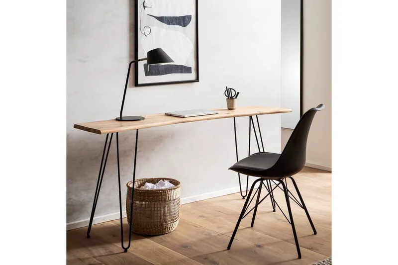 Kirjoituspöytä Wohnling Massiivipuuta 150 cm puun reuna ja hiusneulajalat Maalaistalo - Huonekalut - Pöytä & ruokailuryhmä - Työpöytä - Tietokonepöytä