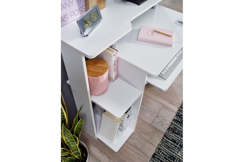 Kirjoituspöytä Wohnling tietokoneelle, pyörillä, näppäimistön ulosvedettävä taso, moderni tyyli Valkoinen - Valkoinen - Huonekalut - Pöytä & ruokailuryhmä - Työpöytä - Tietokonepöytä