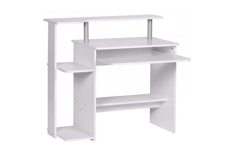 Kirjoituspöytä Wohnling tietokoneelle, pyörillä, näppäimistön ulosvedettävä taso, moderni tyyli Valkoinen, Valkoinen