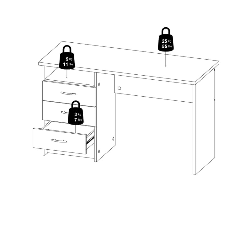 Klintberg työpöytä 3 laatikolla 120x48x73 cm - Huonekalut - Pöytä & ruokailuryhmä - Työpöytä - Kirjoituspöytä