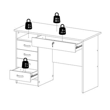 Klintberg työpöytä 5 laatikolla 109x48x76 cm - Huonekalut - Pöytä & ruokailuryhmä - Työpöytä - Kirjoituspöytä