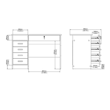 Klintberg työpöytä 5 laatikolla 109x48x76 cm - Huonekalut - Pöytä & ruokailuryhmä - Työpöytä - Kirjoituspöytä