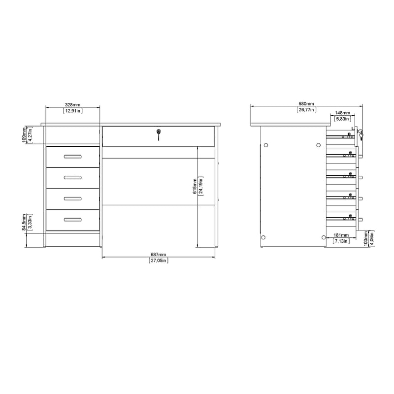Klintberg työpöytä 5 laatikolla 109x48x76 cm - Huonekalut - Pöytä & ruokailuryhmä - Työpöytä - Kirjoituspöytä