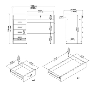 Klintberg työpöytä 5 laatikolla 109x48x76 cm - Huonekalut - Pöytä & ruokailuryhmä - Työpöytä - Kirjoituspöytä