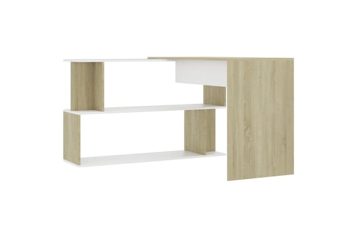 Kulmapöytä valkoinen ja Sonoma-tammi 200x50x76 cm lastulevy - Beige - Tietokonepöytä
 - Kirjoituspöytä
