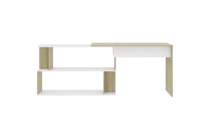 Kulmapöytä valkoinen ja Sonoma-tammi 200x50x76 cm lastulevy - Beige - Tietokonepöytä
 - Kirjoituspöytä
