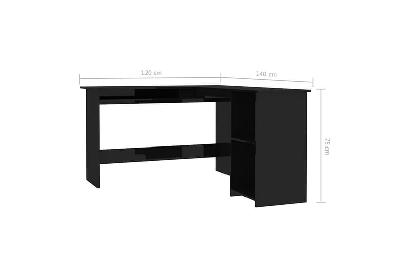 L-muotoinen kulmapöytä korkeak. musta 120x140x75cm lastulevy - Musta - Huonekalut - Pöytä & ruokailuryhmä - Työpöytä
 - Tietokonepöytä