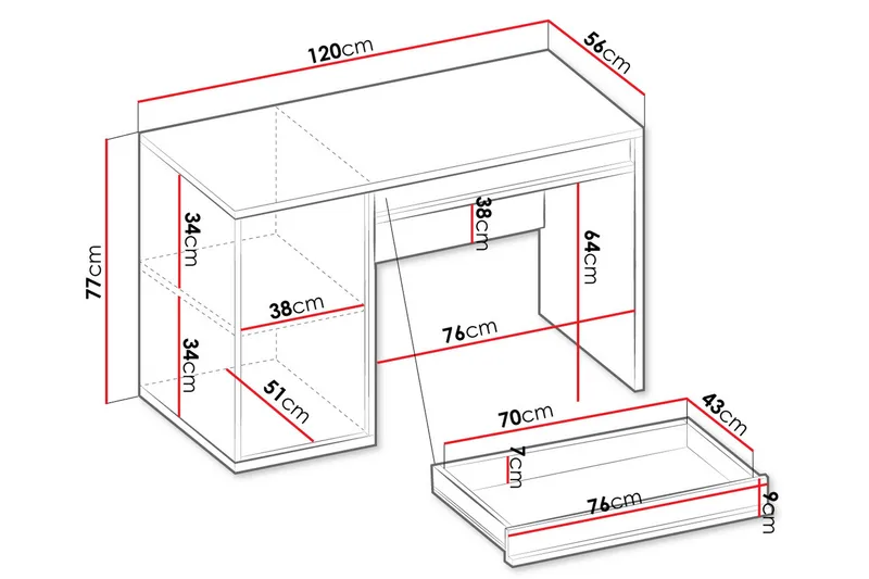 Metropolitan Kirjoituspöytä 120x56 cm - Ruskea/Valkoinen/Vaaleanharmaa/Musta - Huonekalut - Pöytä & ruokailuryhmä - Työpöytä - Tietokonepöytä