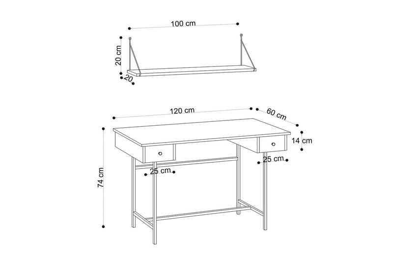 Mirric Kirjoituspöytä 60x120 cm - Tammi/Musta - Huonekalut - Pöytä & ruokailuryhmä - Työpöytä
 - Tietokonepöytä
