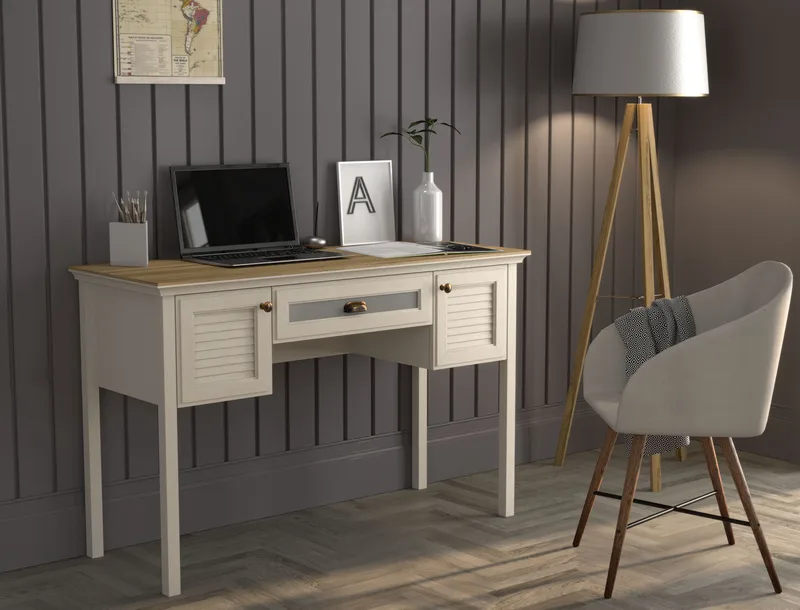 Nenora Kirjoituspöytä 132 cm - Kerma, tammi, harmaa - Huonekalut - Pöytä & ruokailuryhmä - Työpöytä - Tietokonepöytä